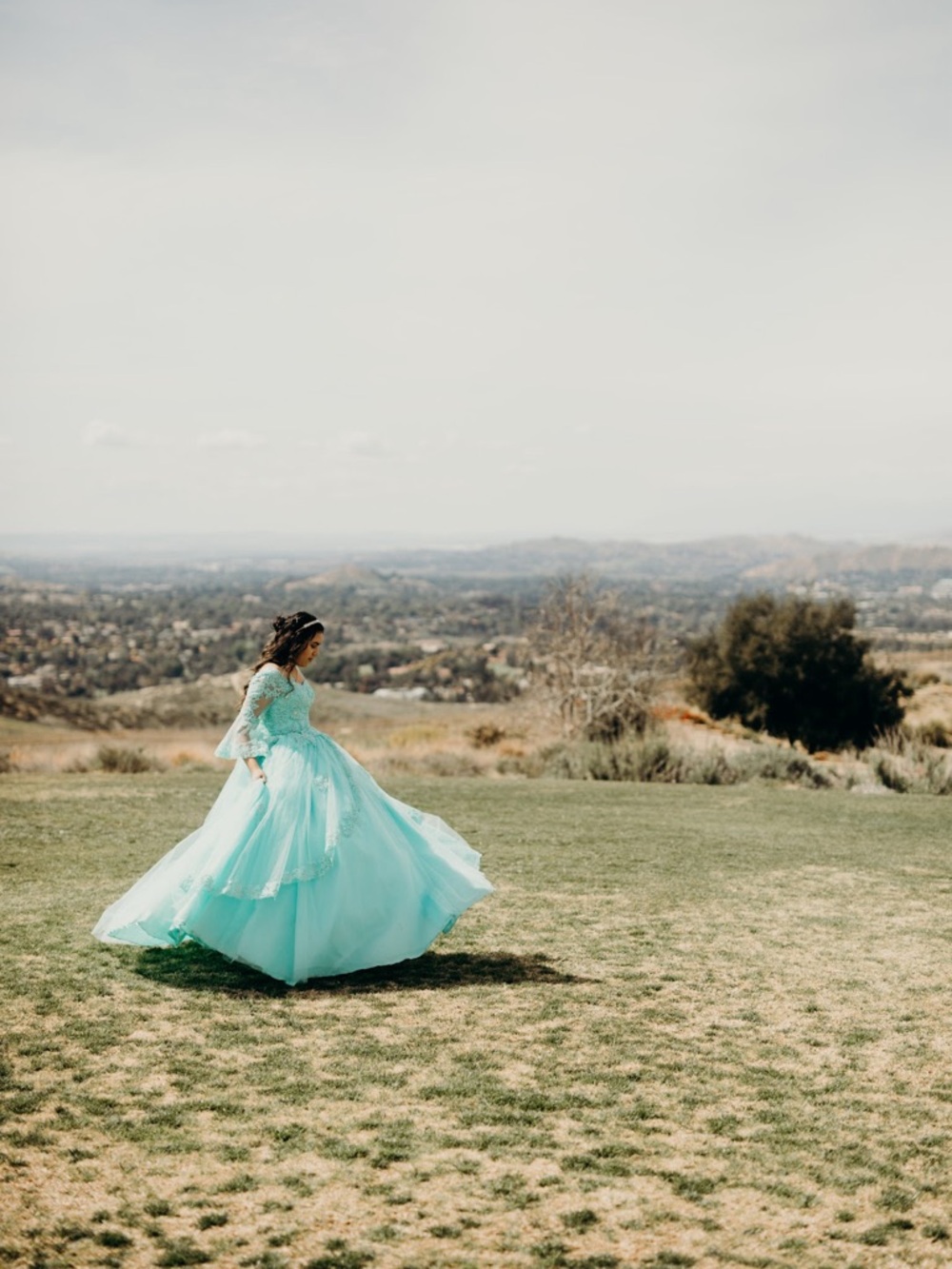 Elegant Turquoise Long Sleeve Dress